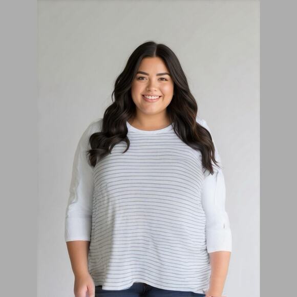 J. Crew Women's Plus Raglan Girlfriend Crewneck Long-Sleeve Blue White 3XL - Picture 1 of 6